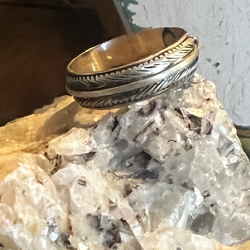 Navajo Sterling Silver Feather Ring Signed Artist H. MACE